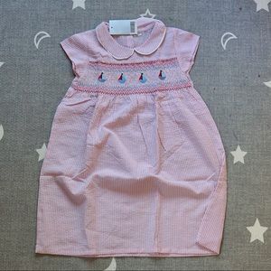 Little Maven Pink Stripe Embroidered Boat Short Sleeves Collar Dress Size 6T